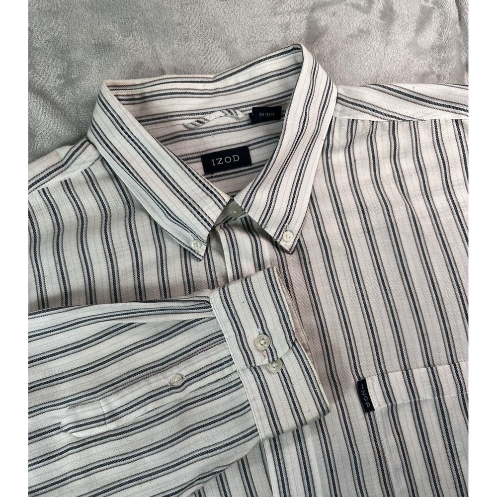Izod Shirt Mens 3XLT White Gray Striped Button Down Long Sleeve Big Tall Casual
